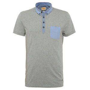 HUGO BOSS Patchman Plain Short Sleeve Polo Shirt Grey Blue Mens Size Large
